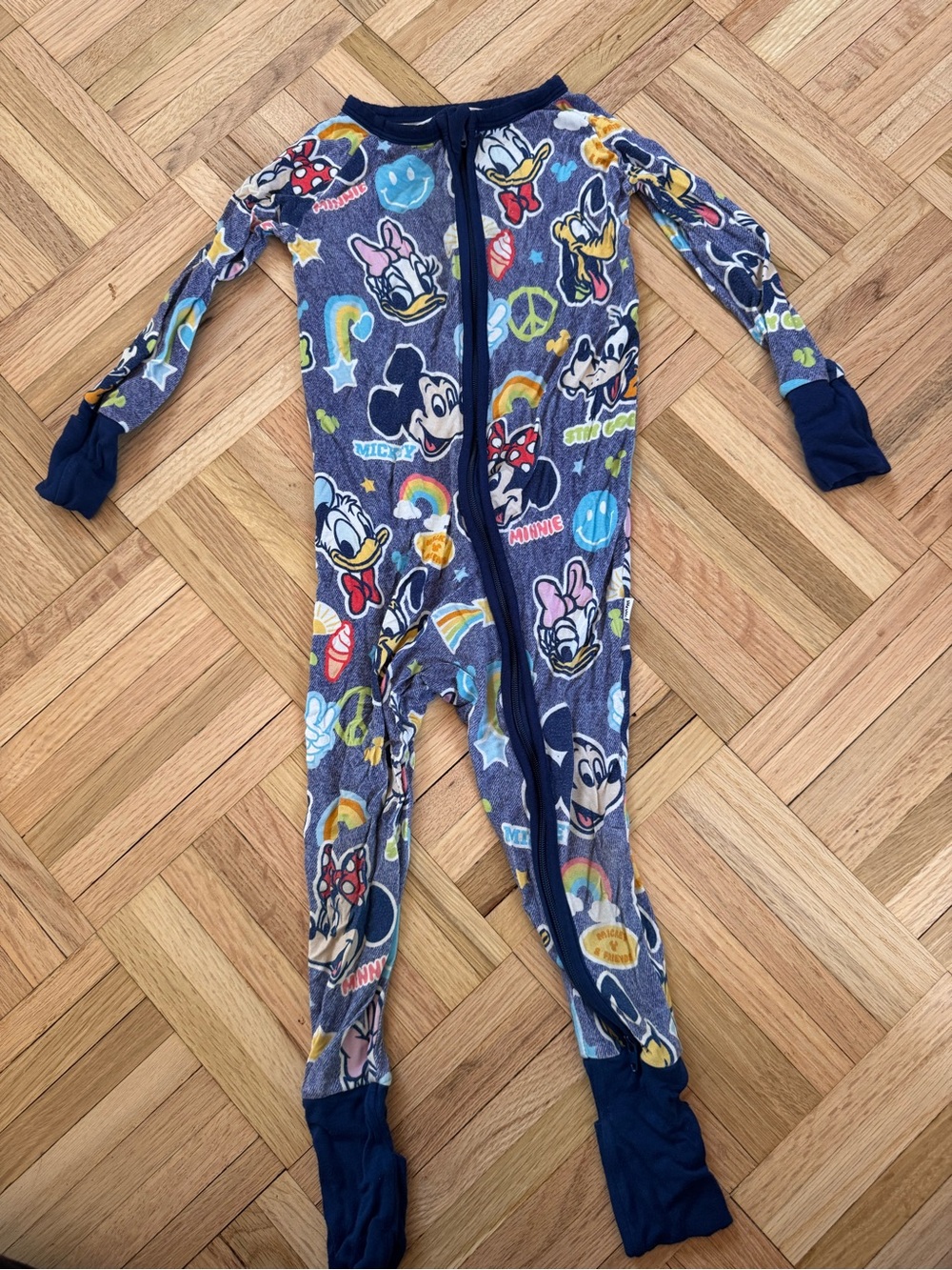 Little Sleepies Disney Navy Blue Mickey & Friends Zip One-Piece Footie Pajamas